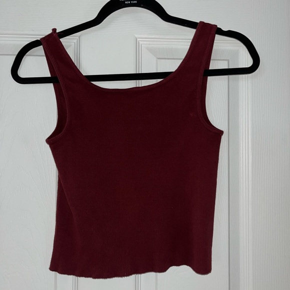 Brandy Melville Women's Burgundy Tank Top with Bear Embroidery One Size - Picture 3 of 3